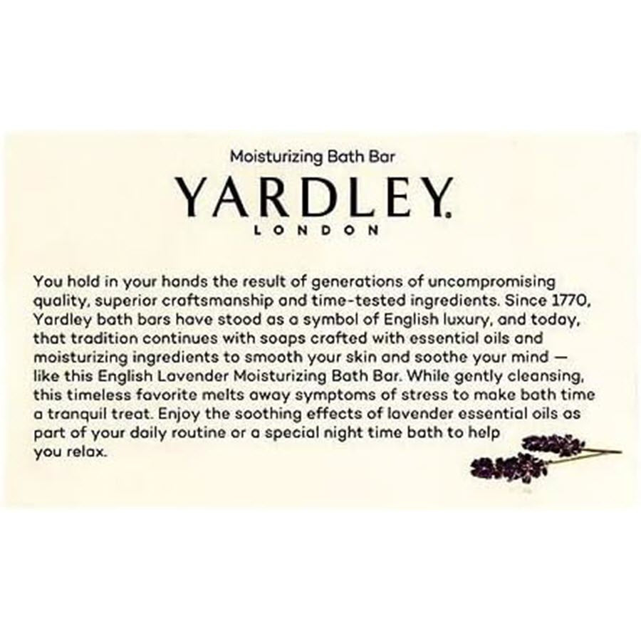 Yardley London Moisturizing Bar English Lavender with Essential Oils, 4.25 oz
