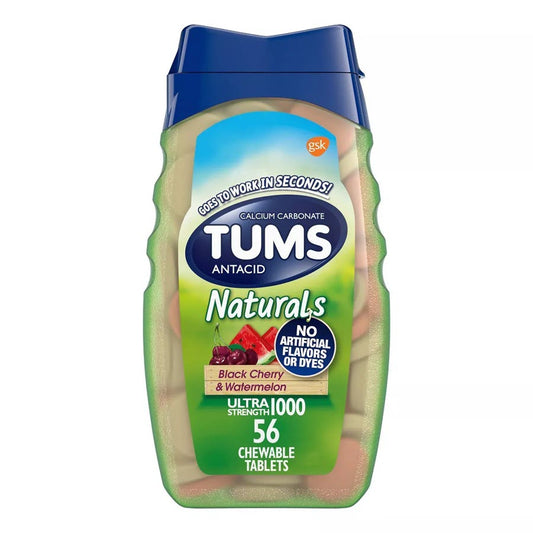 Tums Naturals Ultra Strength Antacid Chewable Tablets - Black Cherry & Watermelon, 56ct
