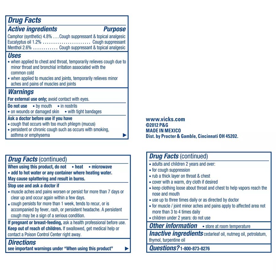 Vicks VapoRub Cough Suppressant Ointment, 1.76oz