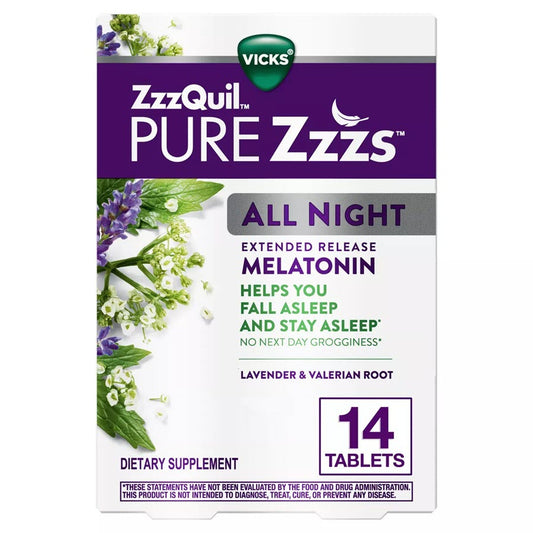 Vicks ZzzQuil Pure Zzzs All Night Extended Release Melatonin Tablets - 14ct