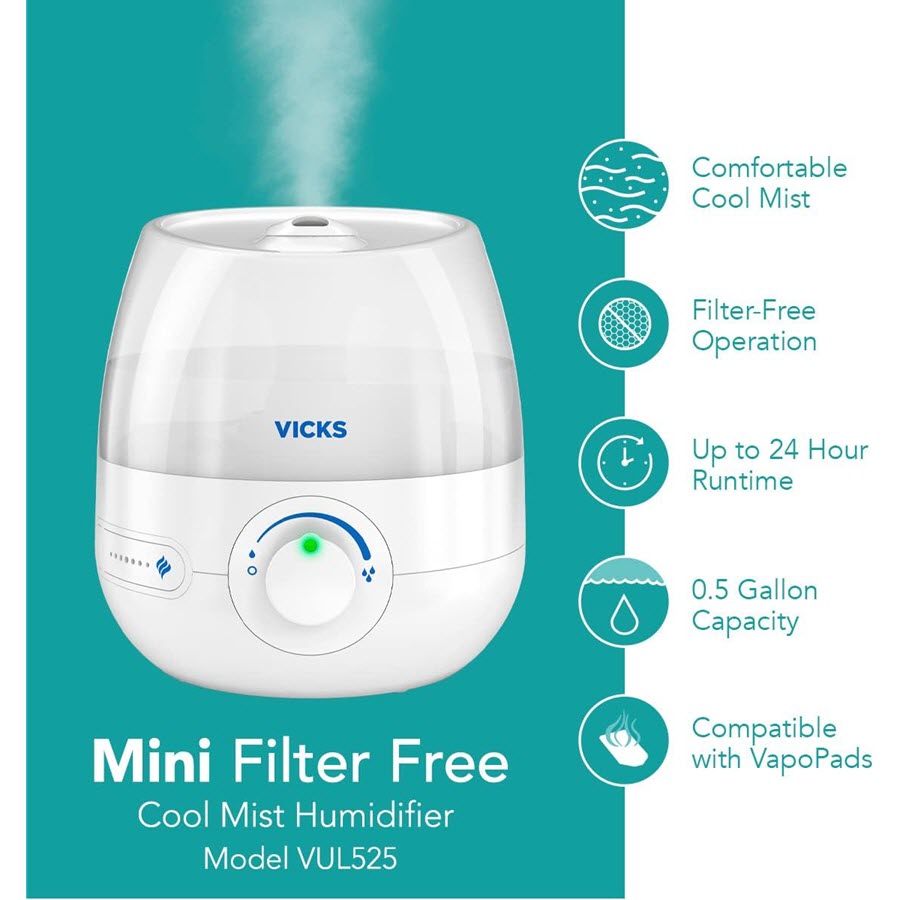 Vicks Mini Filter Free Cool Mist Humidifier 2G VUL525