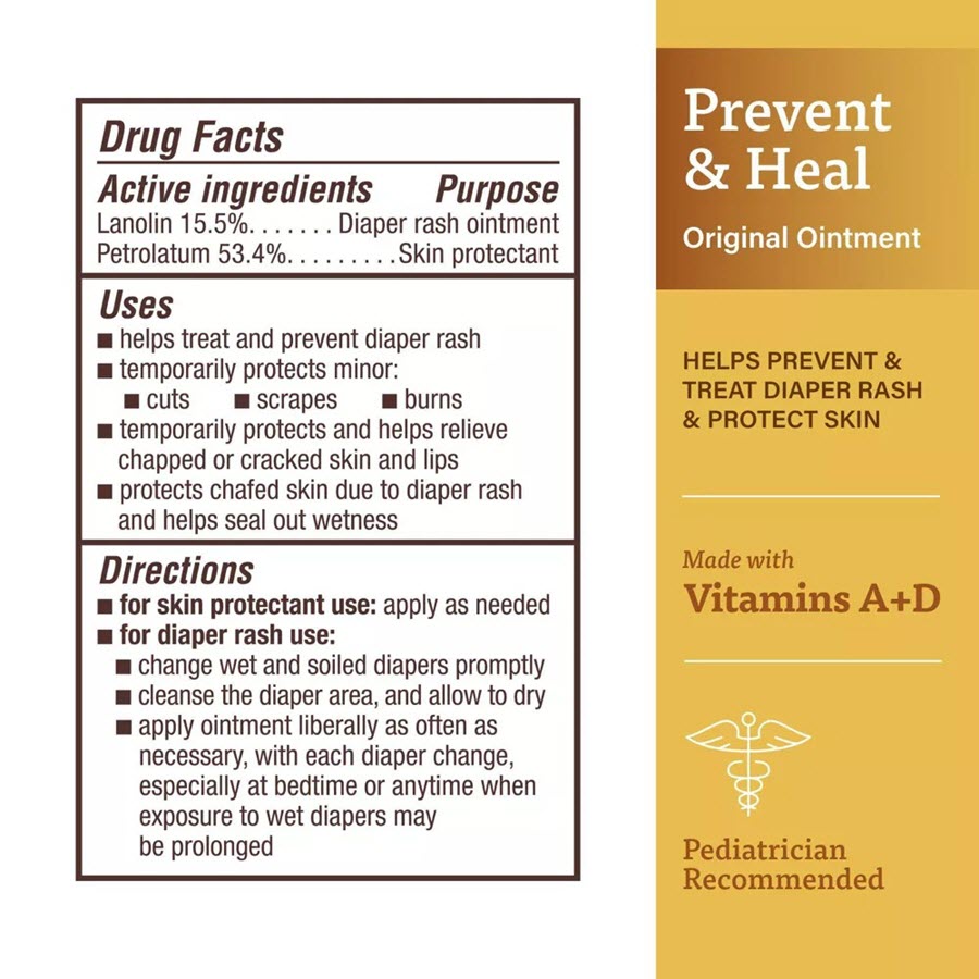 A+D Baby Diaper Rash Ointment, Baby Protectant with Vitamins A and D - 4oz