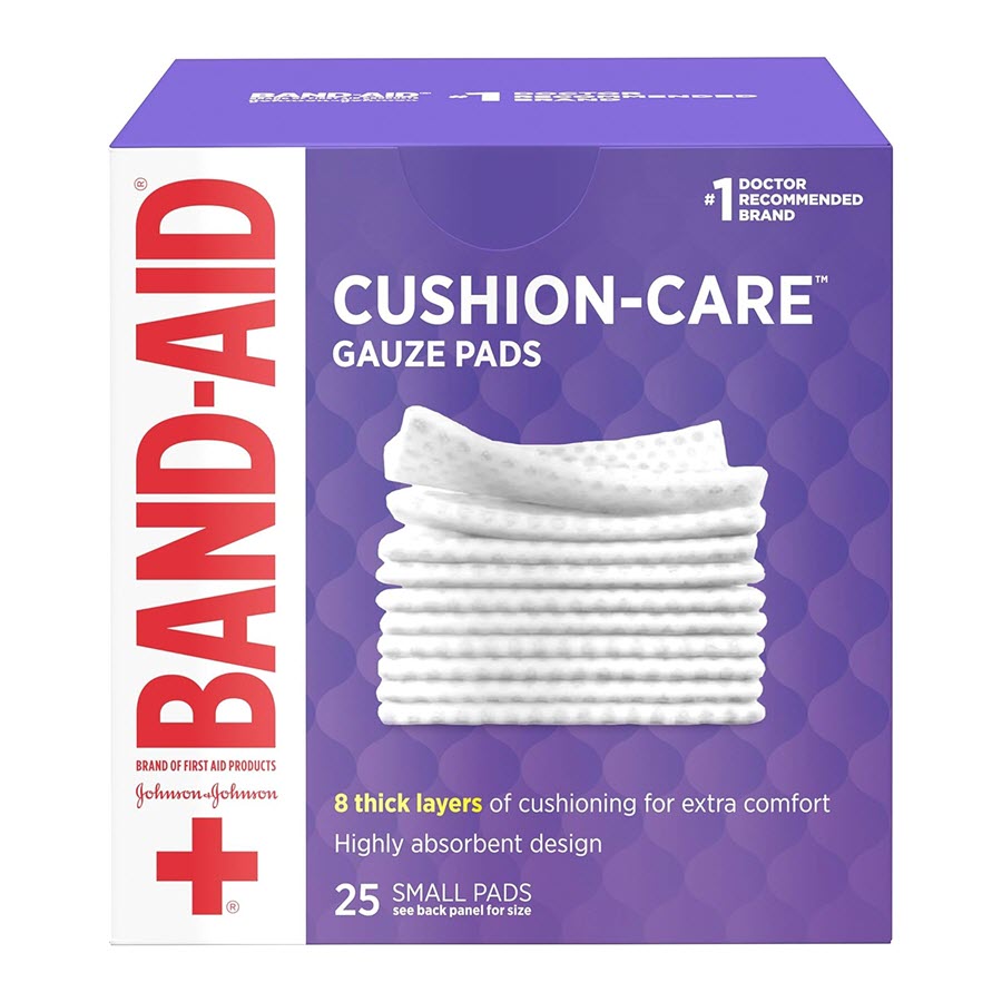 Band-Aid Cushion Care Non-Stick Gauze Pads, Small, White, 2 x 2 in, 25ct