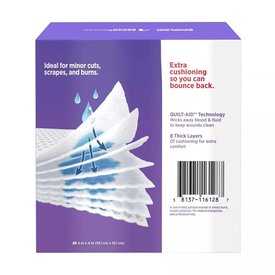 Band-Aid Cushion Care Gauze Pads, Large, 4 x 4, 25ct