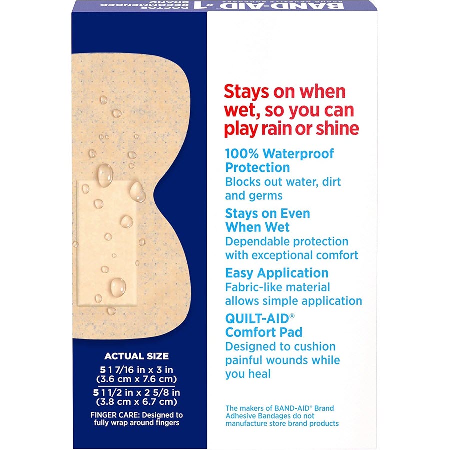 Band-Aid Water Block Flex Waterproof Adhesive Bandages for Knuckles & Fingertips, 10ct
