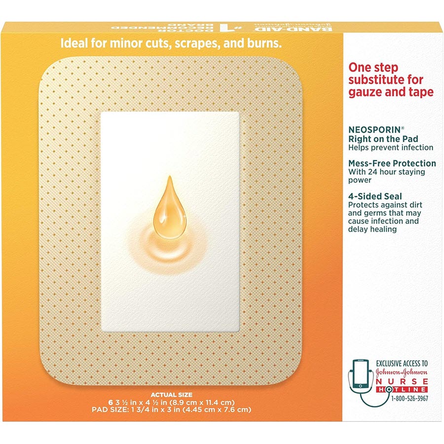 Band-Aid Infection Defense Adhesive Wound Covers with Neosporin Ointment, Large, 6ct