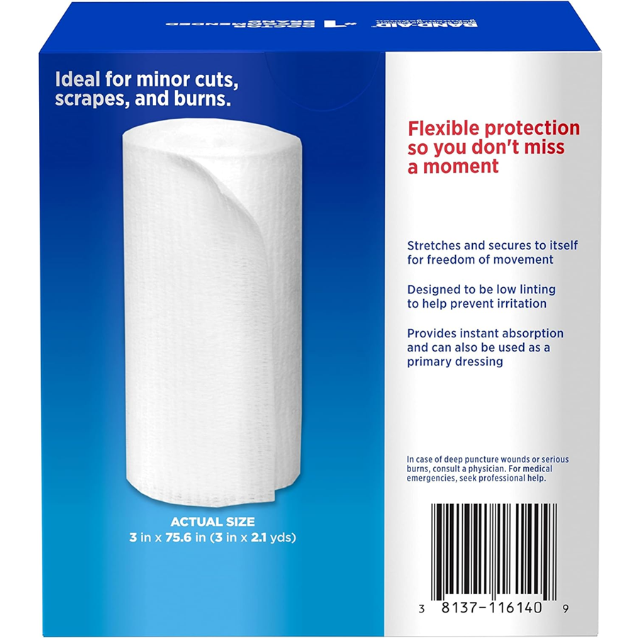 Band Aid Flexible Rolled Medical Gauze, 3" x 2.1 yd - 5ct