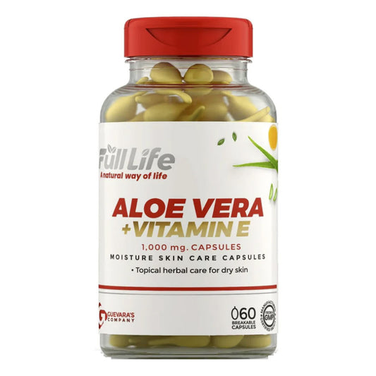 Full Life Aloe Vera + Vitamin E - Topical Moisturizing Skin Therapy - 60 Breakable 1000mg Capsules