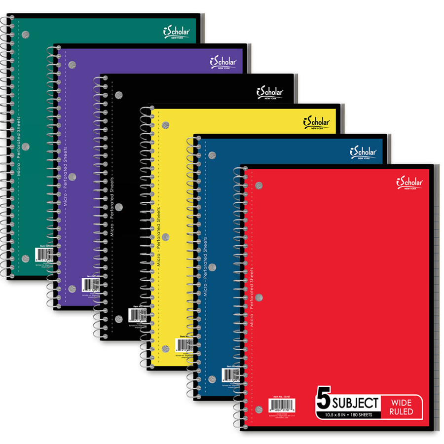 5 Subject Wirebound Notebook, 10.5″ x 8″, Wide Ruled