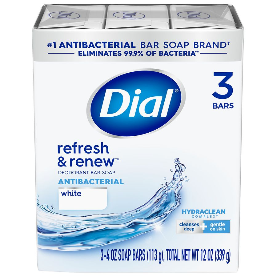 Dial Clean And Refresh Antibacterial Deodorant Bar Soap, White, 4oz, 3 Ea