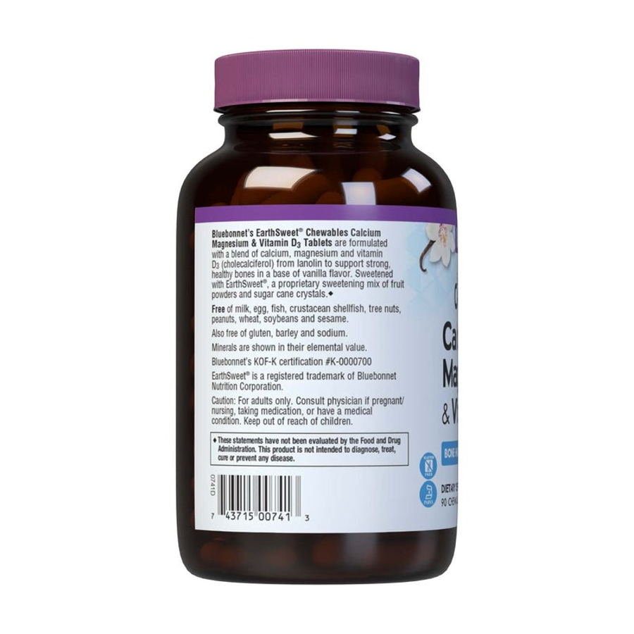 Bluebonnet Earthsweet Chewables Calcium Magnesium & Vitamin D3 Orange Vanilla Flavor, 90 Tablets