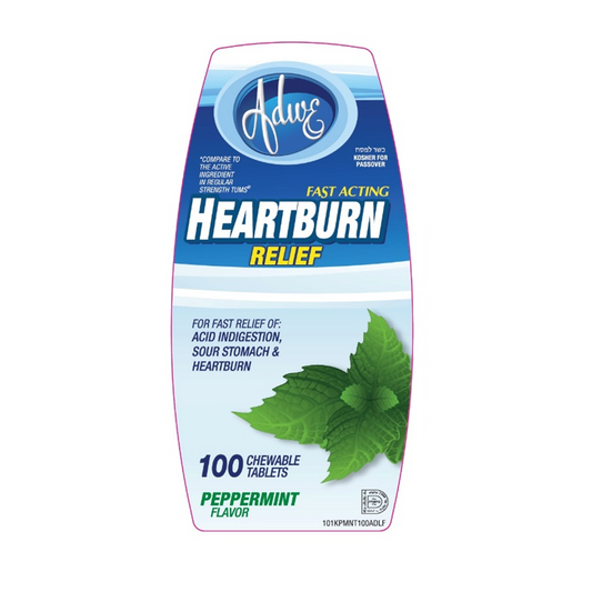 Adwe Fast Acting Calcium/Heartburn Relief, Chewable Peppermint Flavor - 100 Tablets