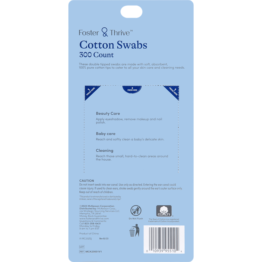 Foster & Thrive Cotton Swabs, 300 count