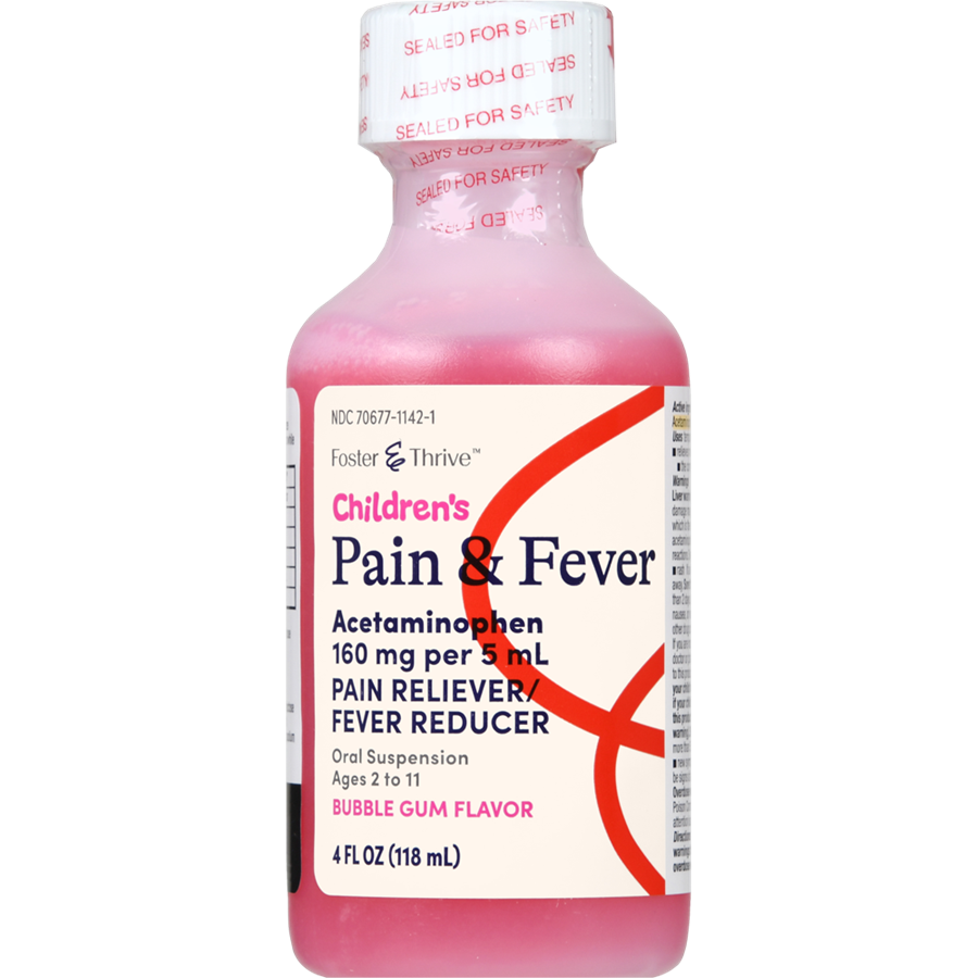 Foster & Thrive Children's Pain & Fever Acetaminophen 160 mg per 5 mL Oral Suspension Bubble Gum, 4 oz