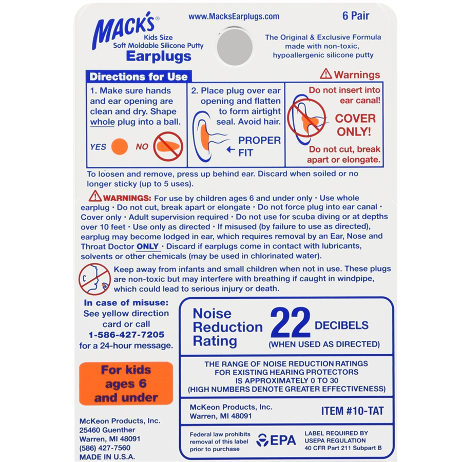 Mack's Pillow Soft Silicone Earplugs, Kids Size - 6 Pairs