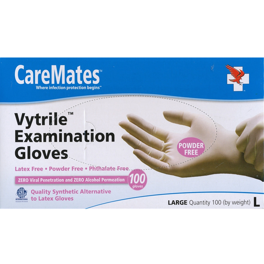 Caremates Vytrile Exam Gloves Latex Free Powder, Free Phthalate, Free Large, 100 Ea