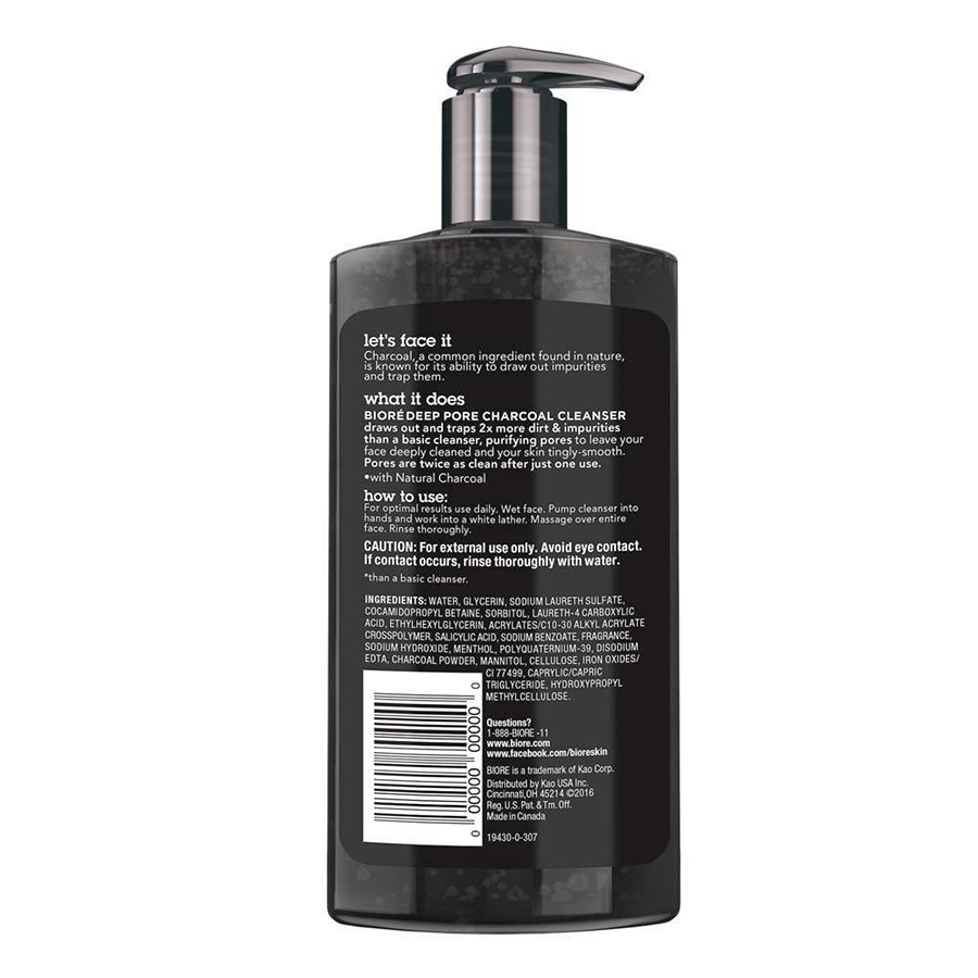 Biore Free Your Pores Deep Pore Charcoal Cleanser For Oily Skin, Face Wash, 6.77oz