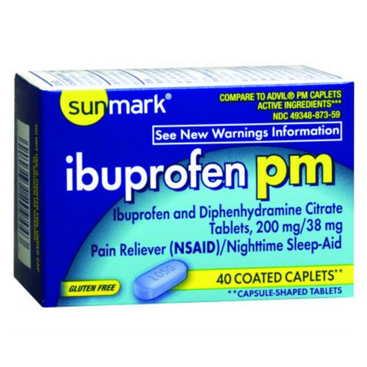 Sunmark Ibuprofen PM Coated Caplets, 200 mg - 40 ct