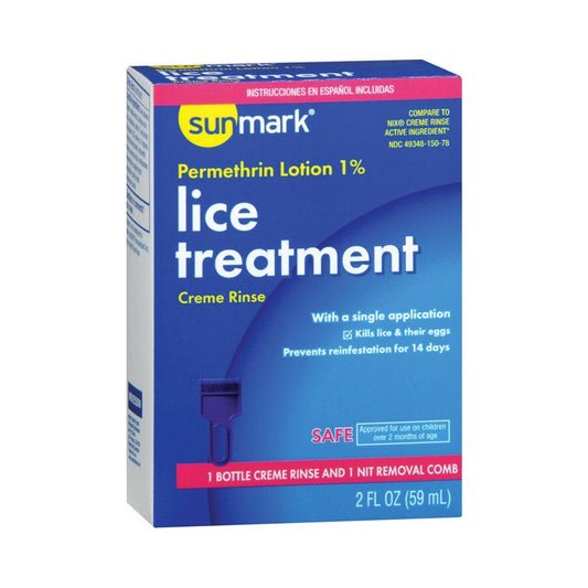 Sunmark Lice Treatment Kit, Permethrin Lotion 1% Creme Rinse, 2oz