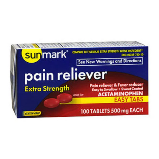 Sunmark Pain Reliever Tabs, 500 mg, 100 Tabs