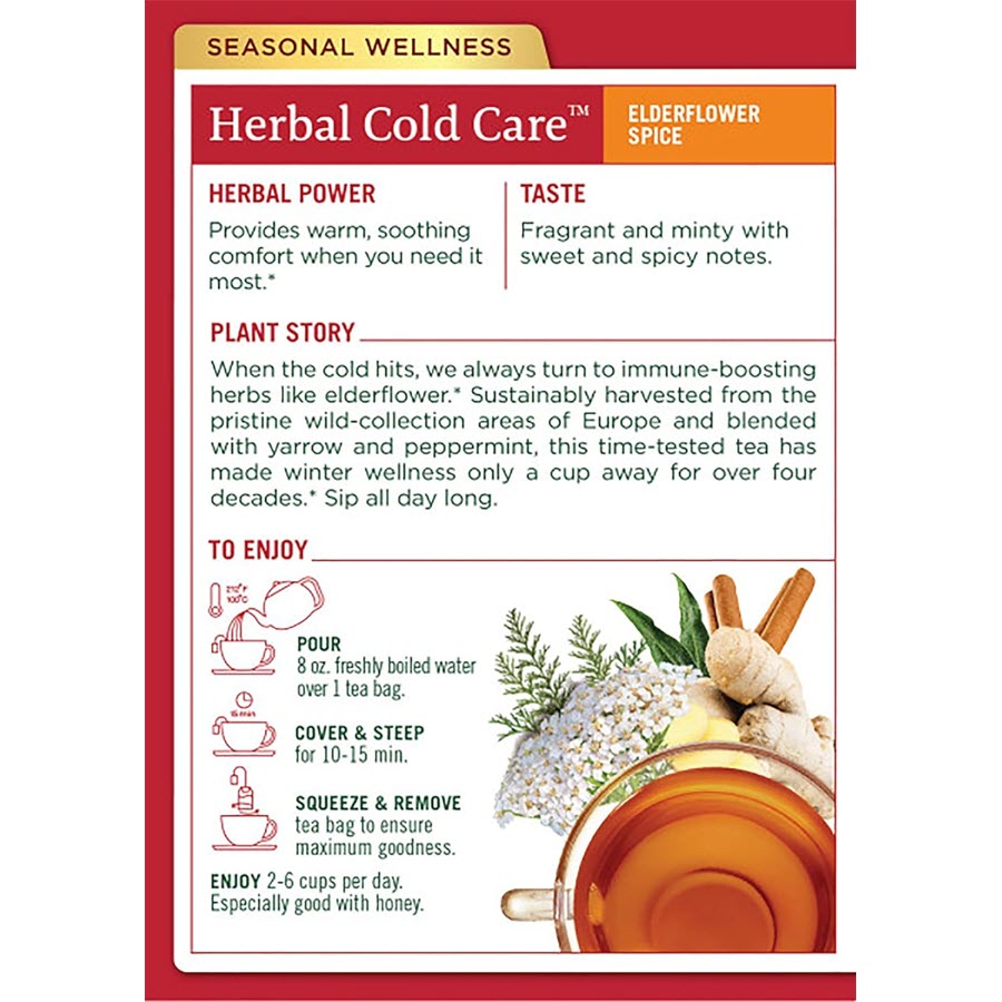 Traditional Medicinals Organic Herbal Cold Care Elderflower Spice Herbal Tea, 16ct