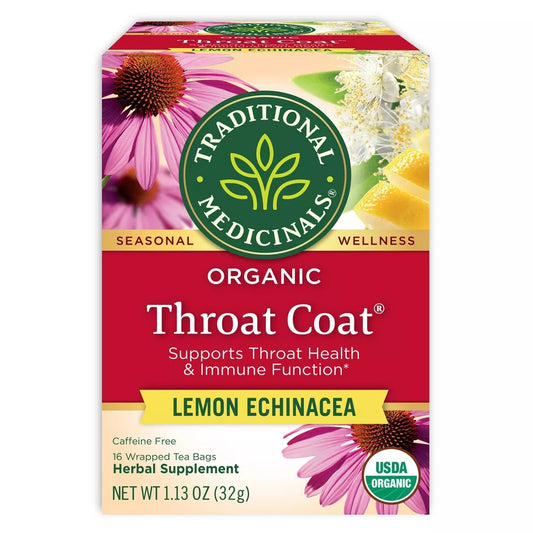 Traditional Medicinals Organic Throat Coat Lemon Echinacea Herbal Tea - 16ct