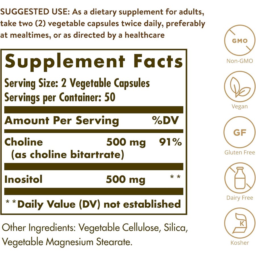 Solgar, Choline/Inositol, 100 Vegetable Capsules