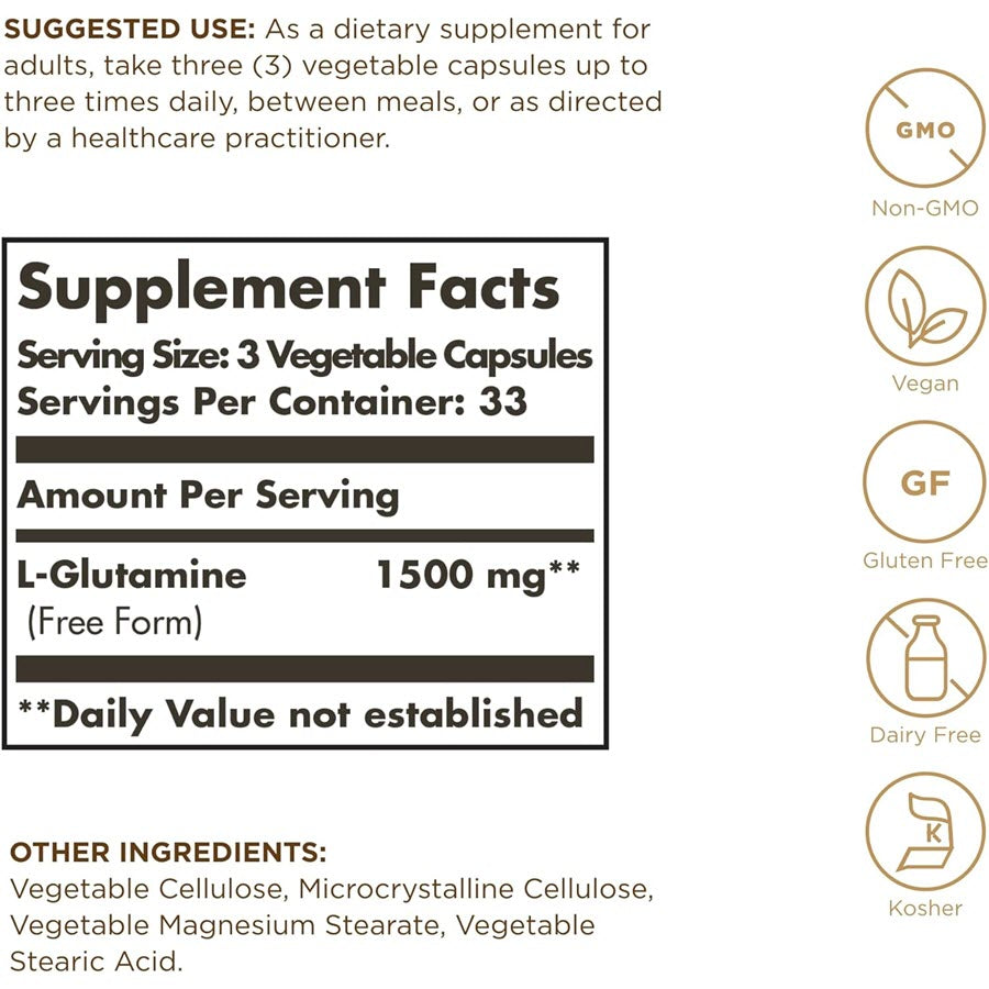 Solgar L-Glutamine - 500 mg - 100 Vegetable Capsules