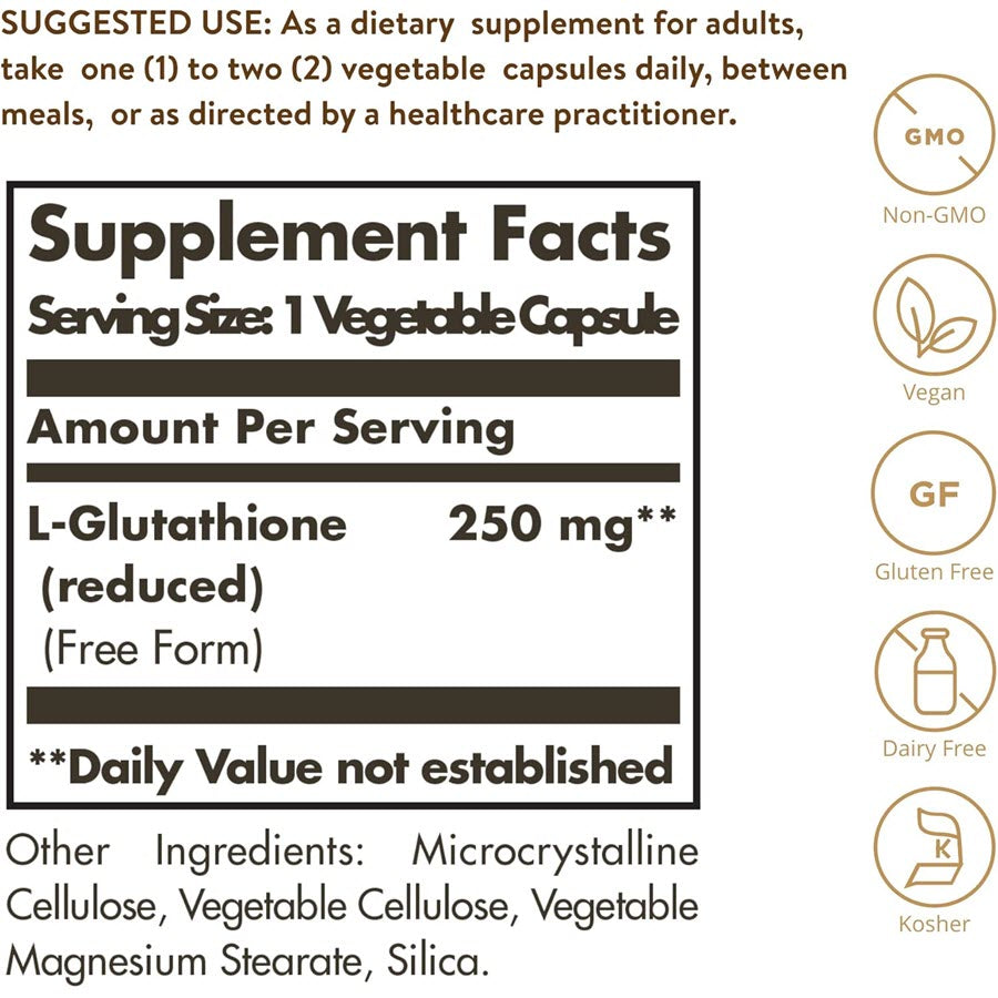 Solgar L-Glutathione 250 mg, 60 Vegetable Capsules