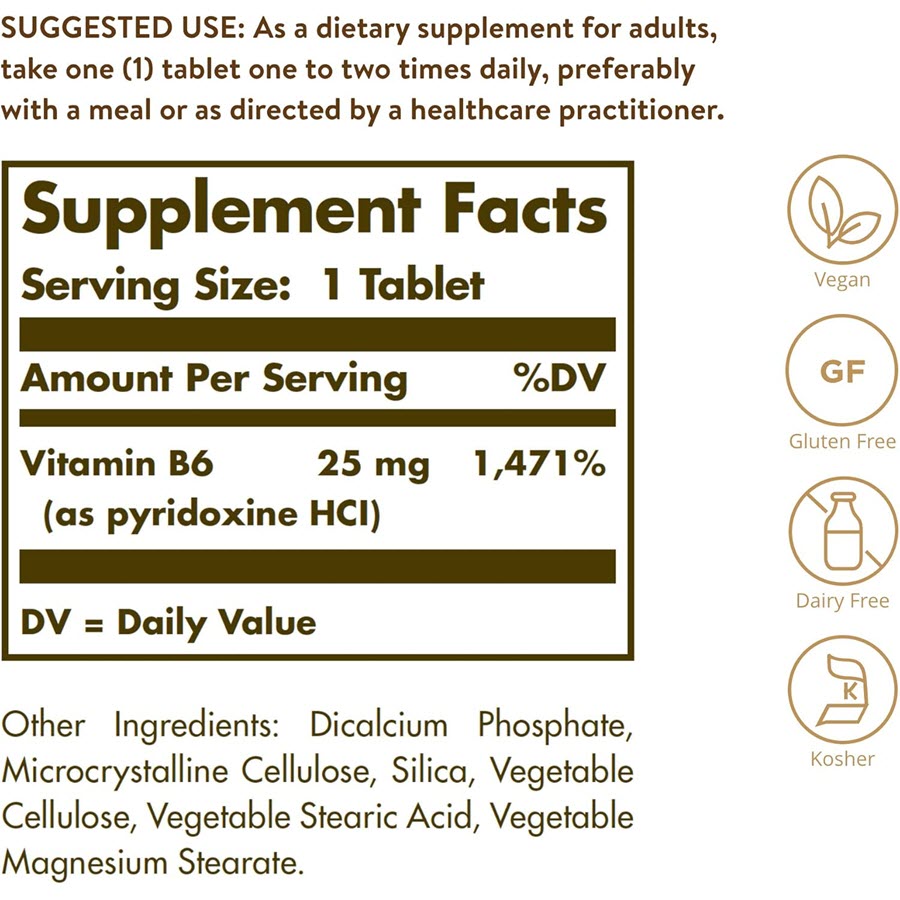 Solgar Vitamin B6 - 25 mg - 100 Tablets