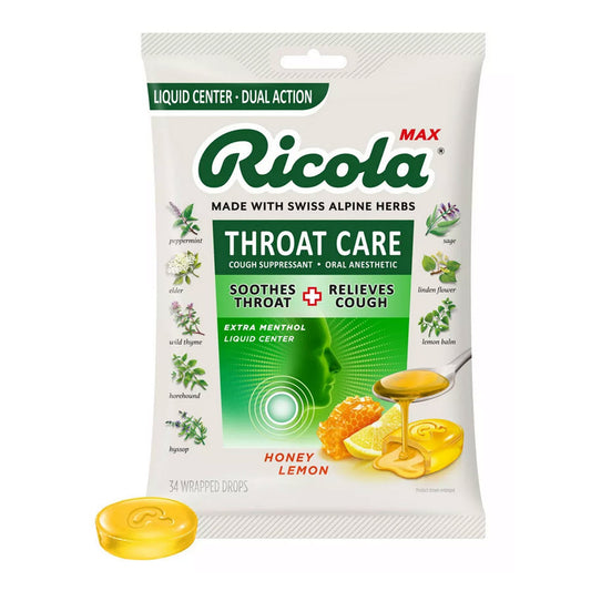 Ricola Max Throat Care Drops - Honey Lemon - 34ct