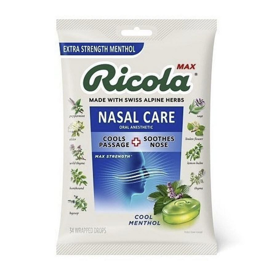 Ricola Max Nasal Care Cool Menthol Drops, 34 Count