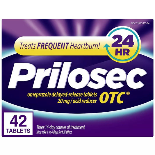 Prilosec OTC Omeprazole 20mg Delayed-Release Acid Reducer for Frequent Heartburn, 42ct