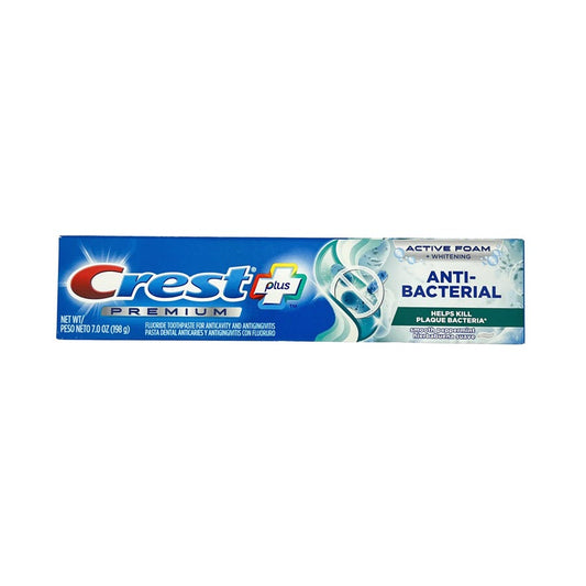 Crest Plus Premium Anti-Bacterial Fluoride Toothpaste Active Foam + Whitening Smooth Peppermint - 7oz