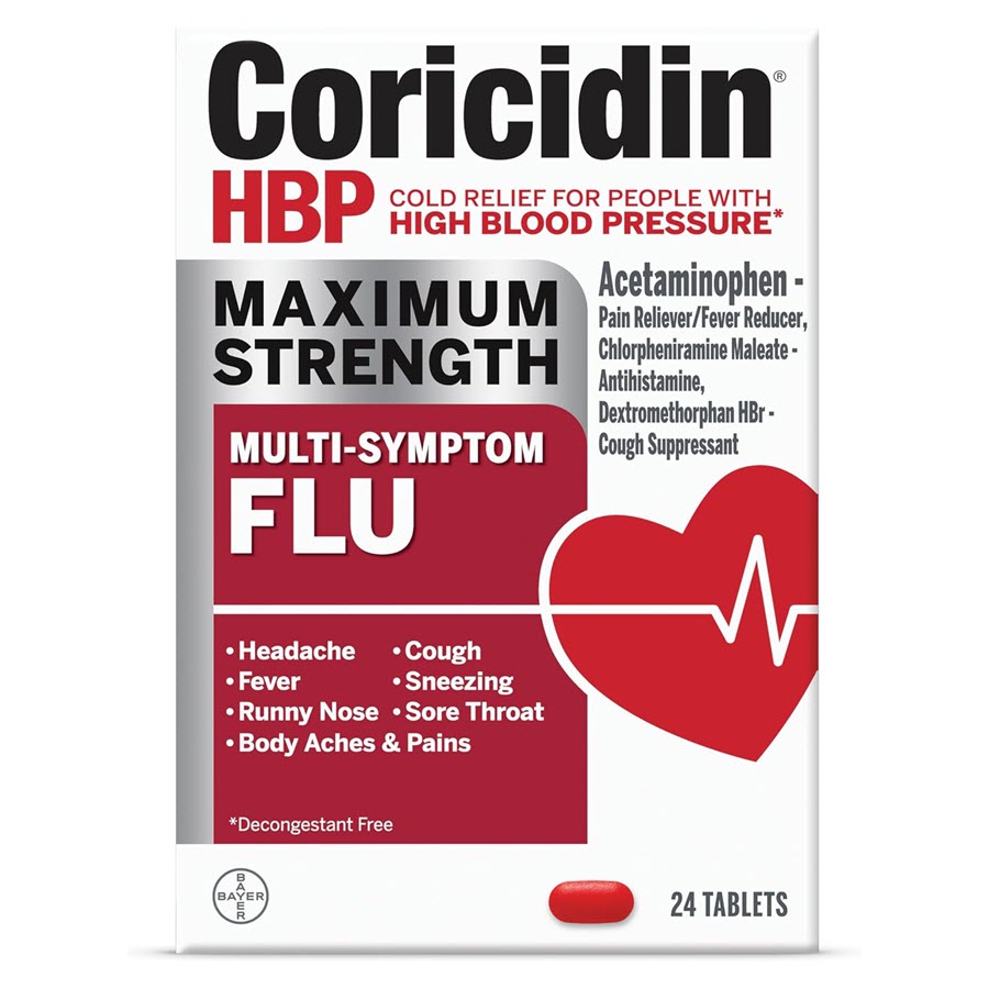 Coricidin HBP Maximum Strength Multi-Symptom Flu Tablets - 24ct