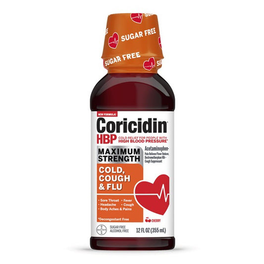 Coricidin HBP Nighttime Cold & Flu Liquid Maximum Strength Cherry Flavor - 12oz