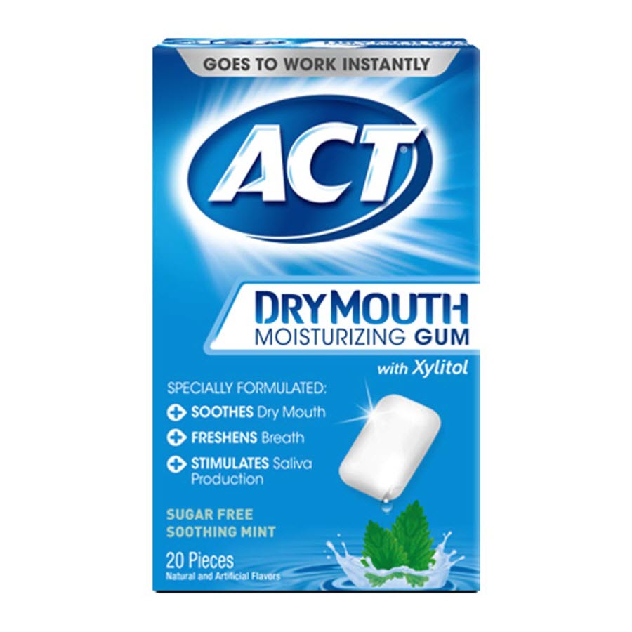 ACT Dry Mouth Moisturizing Gum, Soothing Mint, Sugar Free, 20pcs