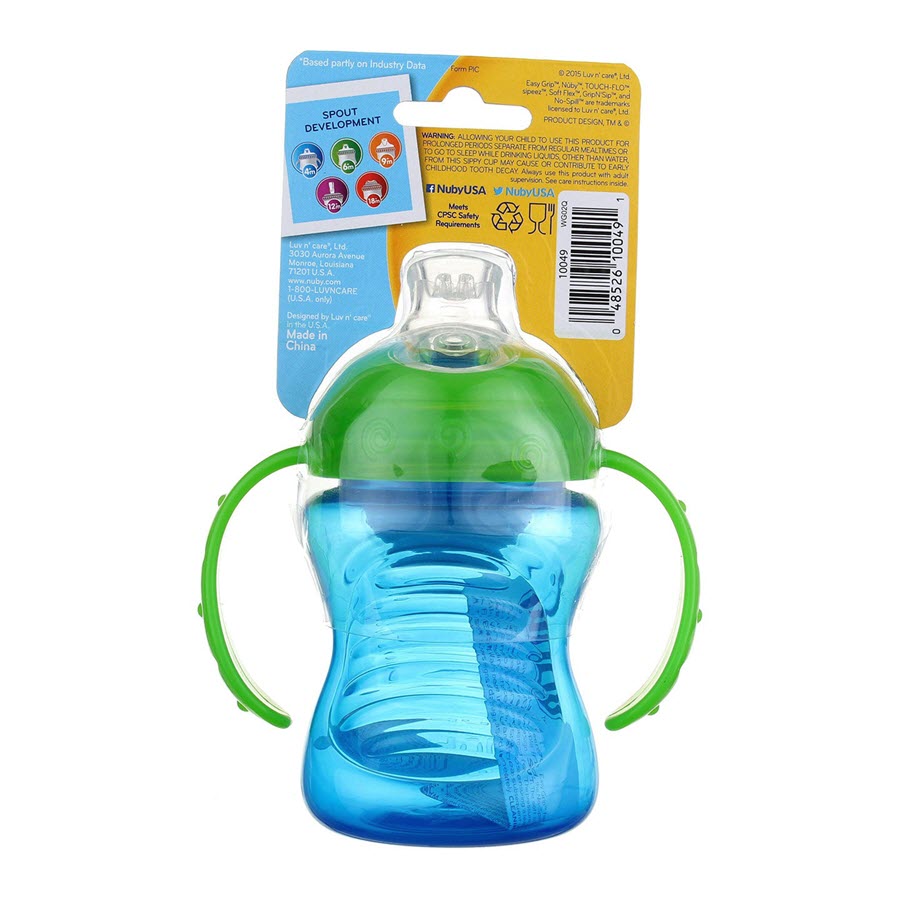 Nuby No-spill  Grip N' Sip Cup Super Spout, Step 1