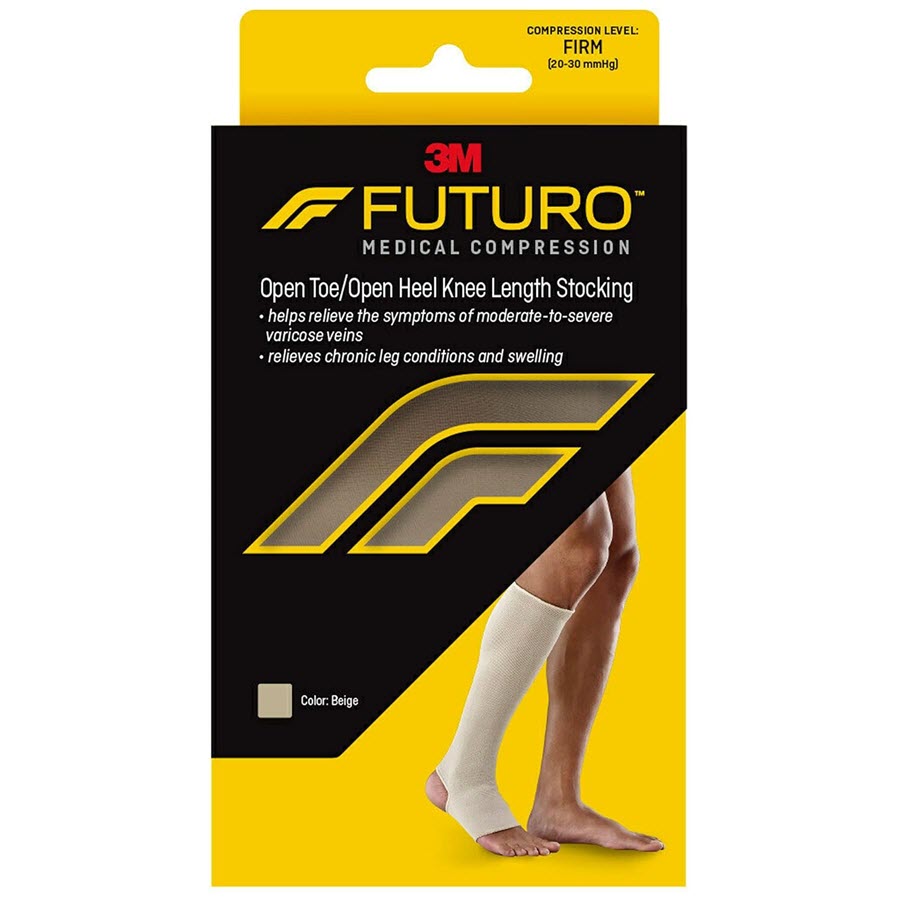 FUTURO Open Toe/Heel Knee Length Compression Stocking, Beige, Medium 71033OTHEN