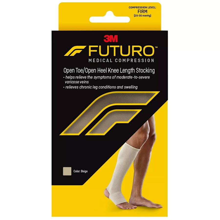 FUTURO Open Toe/Heel Knee Length Medical Compression Stocking, Large, Beige L710500THEN