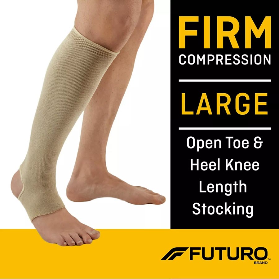 FUTURO Open Toe/Heel Knee Length Medical Compression Stocking, Large, Beige L710500THEN