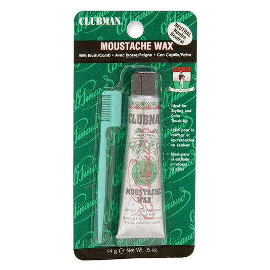 Clubman Moustache Wax With Brush Or Comb, Neutral, 0.5oz