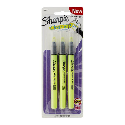 Sharpie Clear View Highlighter Stick, Yellow, 3ct