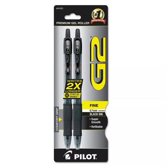 Pilot G2 Premium Retractable Gel Ink Pen Refillable Black Ink .7mm, 2pk, 31031