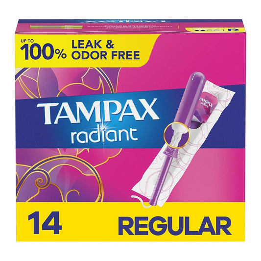 Tampax Radiant Plastic Tampons, Regular Absorbency, Unscented, 14ct