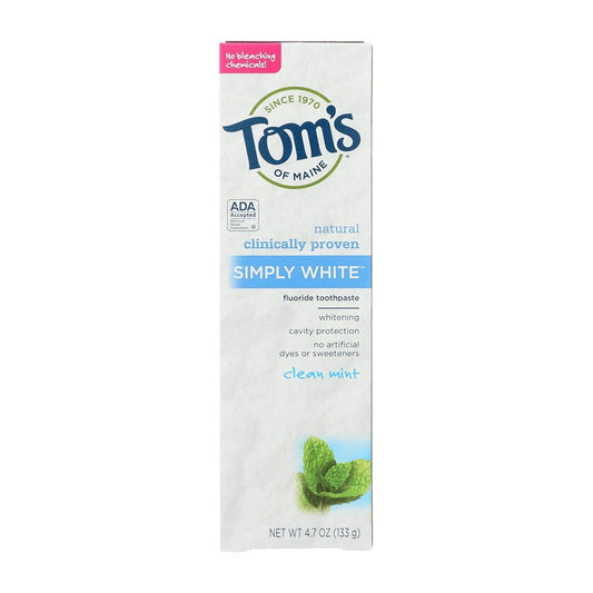 Tom's of Maine Simply White Anticavity Toothpaste with Fluoride, Clean Mint, 4.7oz