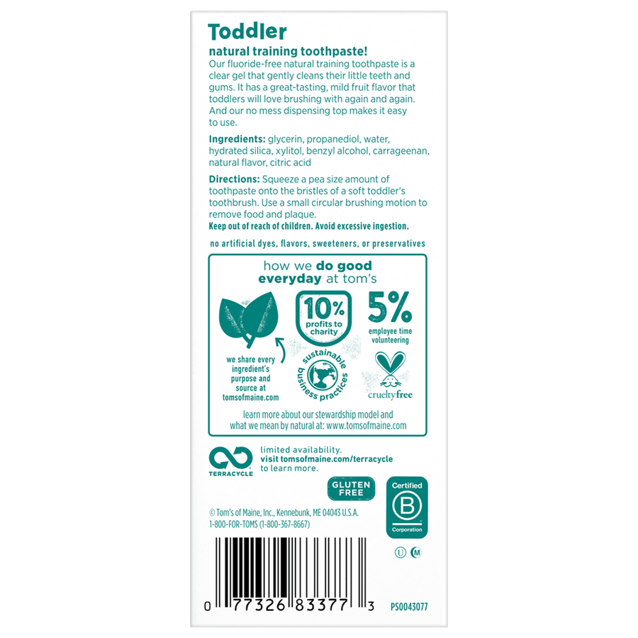 Tom's Mild Fruit Natural Toddler Training Toothpaste - 1.75oz