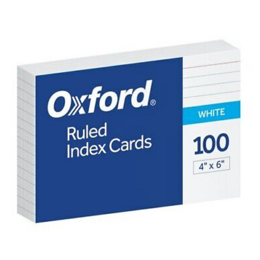 Oxford Ruled Index Cards, 4" x 6", White, 100ct