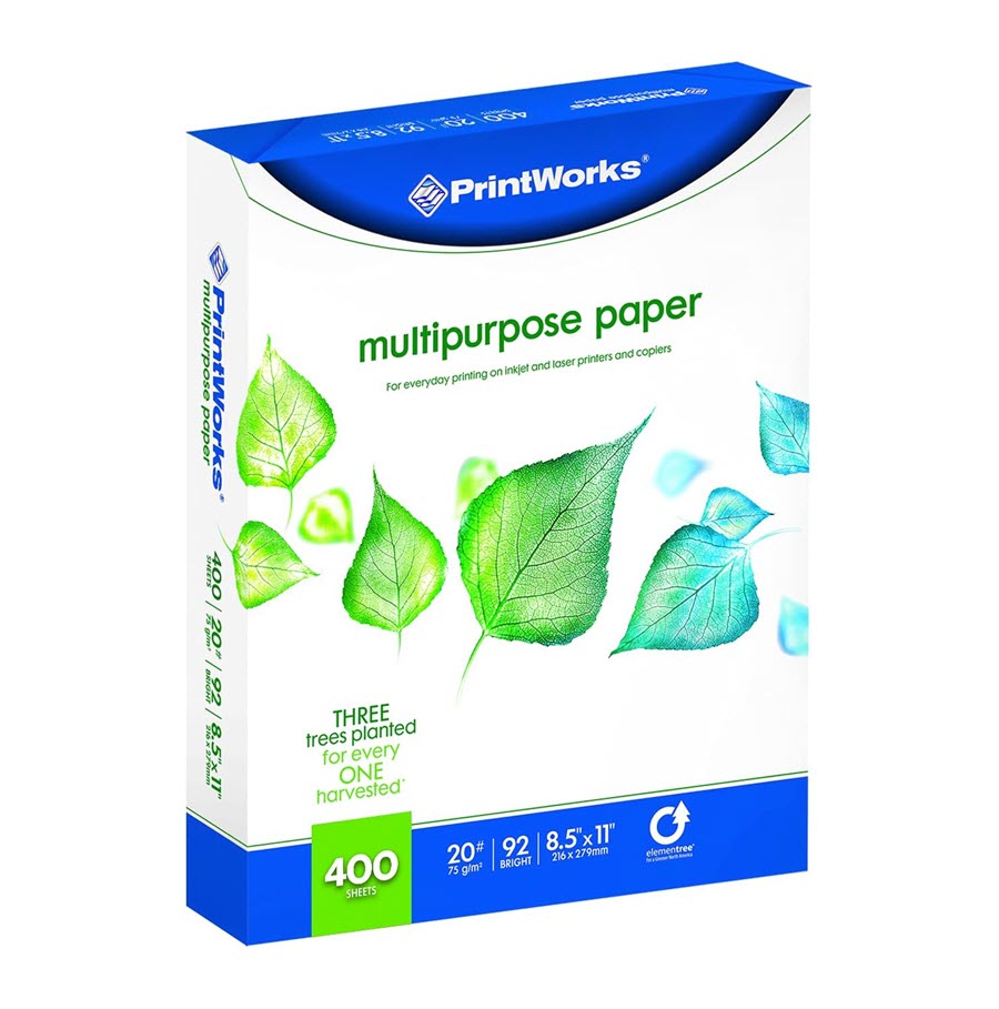 Printworks Multipurpose Paper, 20 Pound, 92 Bright, 400 Sheets, 8.5x11", White