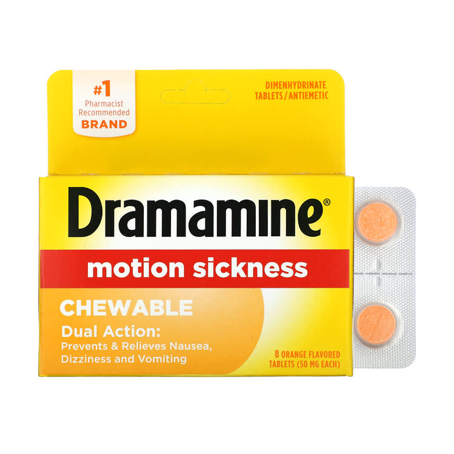 Dramamine Chewable Motion Sickness Relief, Orange Flavor, 8ct